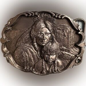 Cheyenne Nation Native American Indian Sculpture Art 1989 ArtAffects Belt Buckle